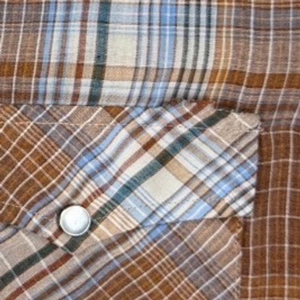 Saturdays California Western Pearl Snap Men SMALL Brown Plaid 70s 80s Vintage - Picture 8 of 9